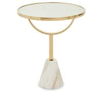 Orsina Oria White Glass White Marble Base Side Table