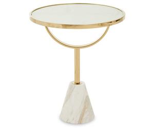 Orsina Oria White Glass White Marble Base Side Table