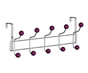 Orsina Over Door 10 Hook Hanger With Turquoise Balls, Stylish Chrome Rack With Colourful Ball Tips in Purple Orsina Purple
