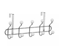 Deluxe Chrome Over Door Hanger with 10 Strong Hooks & White Ceramic Balls