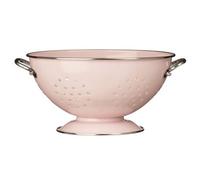Orsina Pastel Pink Enamel Retro Colander, Metal Strainer With Wide Base And Twin Handles, Enamel Finish