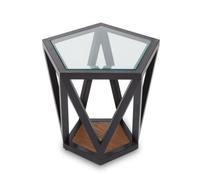 Orsina Pentagon Glass Side Table, Black Geometric Frame With Clear Pentagonal Glass Top, End Table