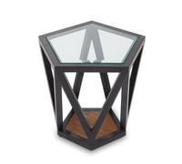 Orsina Pentagon Glass Side Table, Black Geometric Frame With Clear Pentagonal Glass Top, End Table Orsina Black