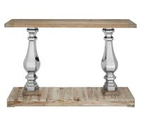 Orsina Pine Wooden Top Console Table, Decorative Hallway Table With Silver Pillars, Metallic Textured Console Table Orsina Silver
