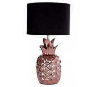Premier Housewares Pineapple Lamp in Copper Ceramic with Black Fabric Shade, Brown