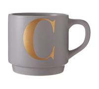 Orsina Pink C Letter Mug, High-Quality Porcelain Cup With Gold Etched “C" Letter, Perfect Gift For Coffee Lovers in Grey Orsina Grey