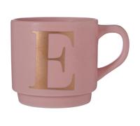Orsina Pink E Letter Mug For Hot Beverages, Porcelain Cup With Gold “E" Detail, Reusable Mug With Curved Handle Orsina Pink