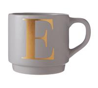 Orsina Pink E Letter Mug For Hot Beverages, Porcelain Cup With Gold “E" Detail, Reusable Mug With Curved Handle in Grey Orsina Grey