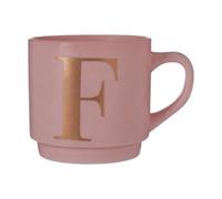 Orsina Pink F Letter Mug With Luxe Gold Detailing,durable Mug With Comfortable Handle,personalized Decorative Mug