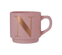 Orsina Pink N Letter Mug,ceramic Mug With Gold Letter,reusable Cup With Sturdy Handle,ideal For Office Or Home Use