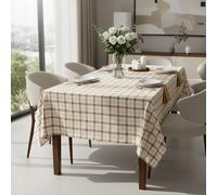 Orsina Pink & Poppy Striped Tablecloth, 100% Cotton Dining Table Cover, Highly Absorbent Cotton Tablecloth in Light Brown Orsina Light Brown