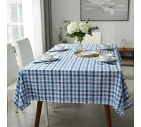 Orsina Pink & Poppy Striped Tablecloth, 100% Cotton Dining Table Cover, Highly Absorbent Cotton Tablecloth in Blue Orsina Blue