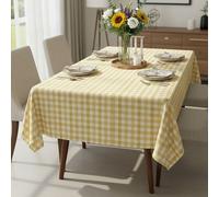 Orsina Pink & Poppy Striped Tablecloth, 100% Cotton Dining Table Cover, Highly Absorbent Cotton Tablecloth in Yellow Orsina Yellow