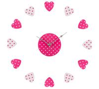 Orsina Pink & White Heart Diy Wall Clock, Plastic Clock With Modern Dot Hearts, Creative Decorative Clocks Setup