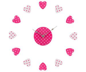 Orsina Pink & White Heart Diy Wall Clock, Plastic Clock With Modern Dot Hearts, Creative Decorative Clocks Setup