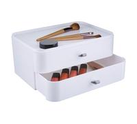 Premier Housewares White Cosmetics Organizer/Makeup Storage Box With 2 Pull Out Drawers/Stylish Plastic Makeup Organizer W26 x D19 x H12cm/ Compartment Box