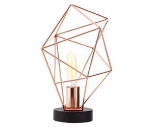 Orsina Polished Copper Angular Wire Table Lamp, Triangular Wire Frame Lamp, Modern Table Lamp With Matte Black Base