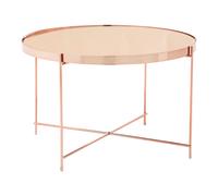 Orsina Polished Large Silver Mirror Side Table, Round Table With Mirror Glass Top, Chrome Lattice Base Lounge Sofa in Rose Gold Orsina Rose Gold
