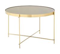Orsina Polished Large Silver Mirror Side Table, Round Table With Mirror Glass Top, Chrome Lattice Base Lounge Sofa in Gold Orsina Gold