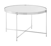 Orsina Polished Large Silver Mirror Side Table, Round Table With Mirror Glass Top, Chrome Lattice Base Lounge Sofa Orsina Silver