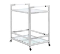Orsina Polished Stainless Steel 2 Tier Drinks Trolley, Clear Tempered Glass Kitchen Bar Cart, Modern Luxe Drinks