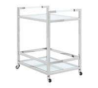 Orsina Polished Stainless Steel 2 Tier Drinks Trolley, Clear Tempered Glass Kitchen Bar Cart, Modern Luxe Drinks in Silver Orsina Silver