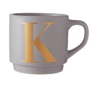 Orsina Porcelain Build Coffee Mug, Practical Reusable Mug With Warm Gold Etched Letter, Giftable Mug For Friends in Grey Orsina Grey