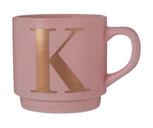 Orsina Porcelain Build Coffee Mug, Practical Reusable Mug With Warm Gold Etched Letter, Giftable Mug For Friends in Pink Orsina Pink