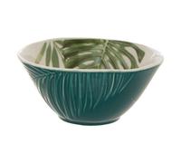 Porcelain Dark Green Small Salad Bowl,Tropical Leaf Design Mixing Bowl,Glazed Finish Bowl With White Inner