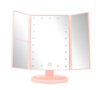 Orsina Portable Tri Fold Pink Led Table Mirror, Tri Fold Design Table Mirror, Versatile Small Mirrored Table