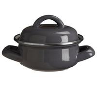 Porter Mini Casserole Dish with Lid, Wide Handles, Enamel, 0.4 litres - Grey
