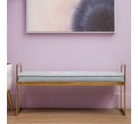 Orsina Powder Blue And Gold Tufted Bench, Velvet Entryway Bench With Gold Metal Frame, Button Tufted Seating