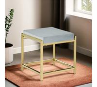 Orsina Powder Blue Velvet & Gold Stool, Square Velvet Upholstered Accent Seat, Chic Stainless Steel Frame Orsina Blue