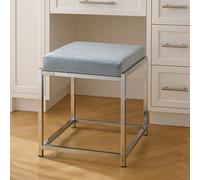 Orsina Powder Blue Velvet & Silver Stool, Square Padded Seat With Stainless Steel Base, Upholstered Stool Orsina Blue