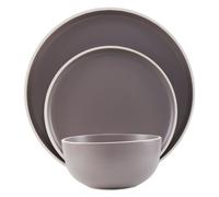 Orsina Premier Twelve Piece Brown Stoneware Dinner Set, Modern Dinnerware Sets For Dining, Mid century dining set Orsina Brown