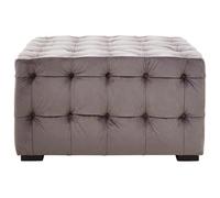 Orsina Premium Grey Linen Button Tufted Foostool, Velvet Upholstered Soft Footstool, Elegant Footstool For Bedroom