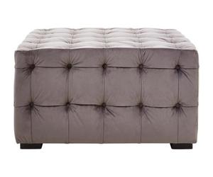 Orsina Premium Grey Linen Button Tufted Foostool, Velvet Upholstered Soft Footstool, Elegant Footstool For Bedroom