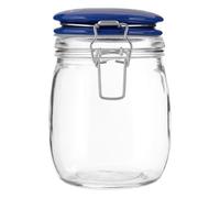 Orsina Pretty Things Glass Jar 750Ml, Clear Glass Storage Jar With Blue Ceramic Clip Top Lid