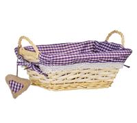 Orsina Purple Gingham Lining Small Rectangle Basket, Decorative Rectangle Willow Basket, Small Willow Wicker Basket Orsina Purple