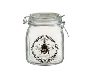 Orsina Queen Bee Jar 1000Ml, Elegant Glass Storage Jar With Clip Top Lid, French-Inspired Design With Bee Motif