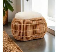 Orsina Rattan Bean Bench, Rattan Bean Stool For Home, Outdoor, Lounge, Living Room, Unique Curved Rattan Stool