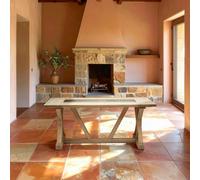 Orsina Rectangle Wooden Dining Table With Angular Base, Rustic American Oak Dining Room Table For Home, Office