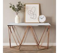 Orsina Rectangular Champagne Console Table, Boutique Geometric Entryway Table with Champagne Gold Metal Base Orsina Gold