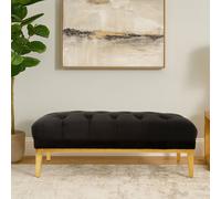 Orsina Rectangular Chesterfield Ottoman, Quilted Upholstered Footstool, Button-Tufted Pouf, Gold Based Velvet Footrest in Black Orsina Black