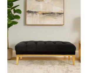 Orsina Rectangular Chesterfield Ottoman, Quilted Upholstered Footstool, Button-Tufted Pouf, Gold Based Velvet Footrest in Black Orsina Black