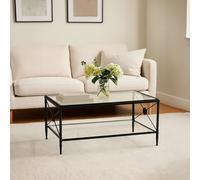 Orsina Rectangular Coffee Table, Black-Finish Metal Frame with X-Side Cross, Dual-Tier Tempered Glass Shelves in Black Orsina Black