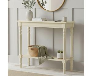 Orsina Rectangular Console Table for Hallway, Pine Wood Hallway Table for Home Office Decor, Wood Table with Carved Legs in Off-White Orsina Off-White
