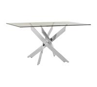 Orsina Rectangular Glass Dining Table, Modern Tempered Glass Top Dining Table With Chrome Intersected Base in Silver Orsina Silver