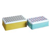 Premier Housewares Kitchen Storage Tin, Rectangular, Multi-Colour, Set of 2 - Joni, 13 x 20 x 7 cm
