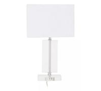 Orsina Rectangular Table Lamp With Crystal Base, Chrome Finish Metal Tube Table Lamp With White Fabric Shade